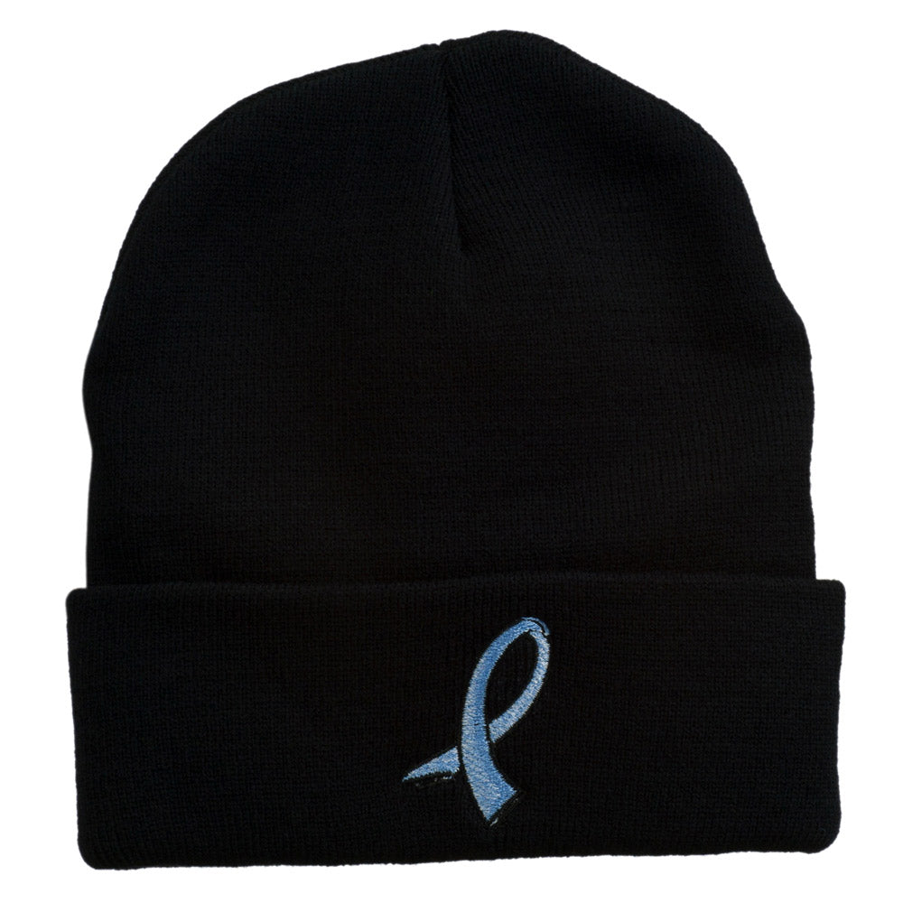 Cancer Color Ribbon Embroidered Long Beanie - Periwinkle OSFM