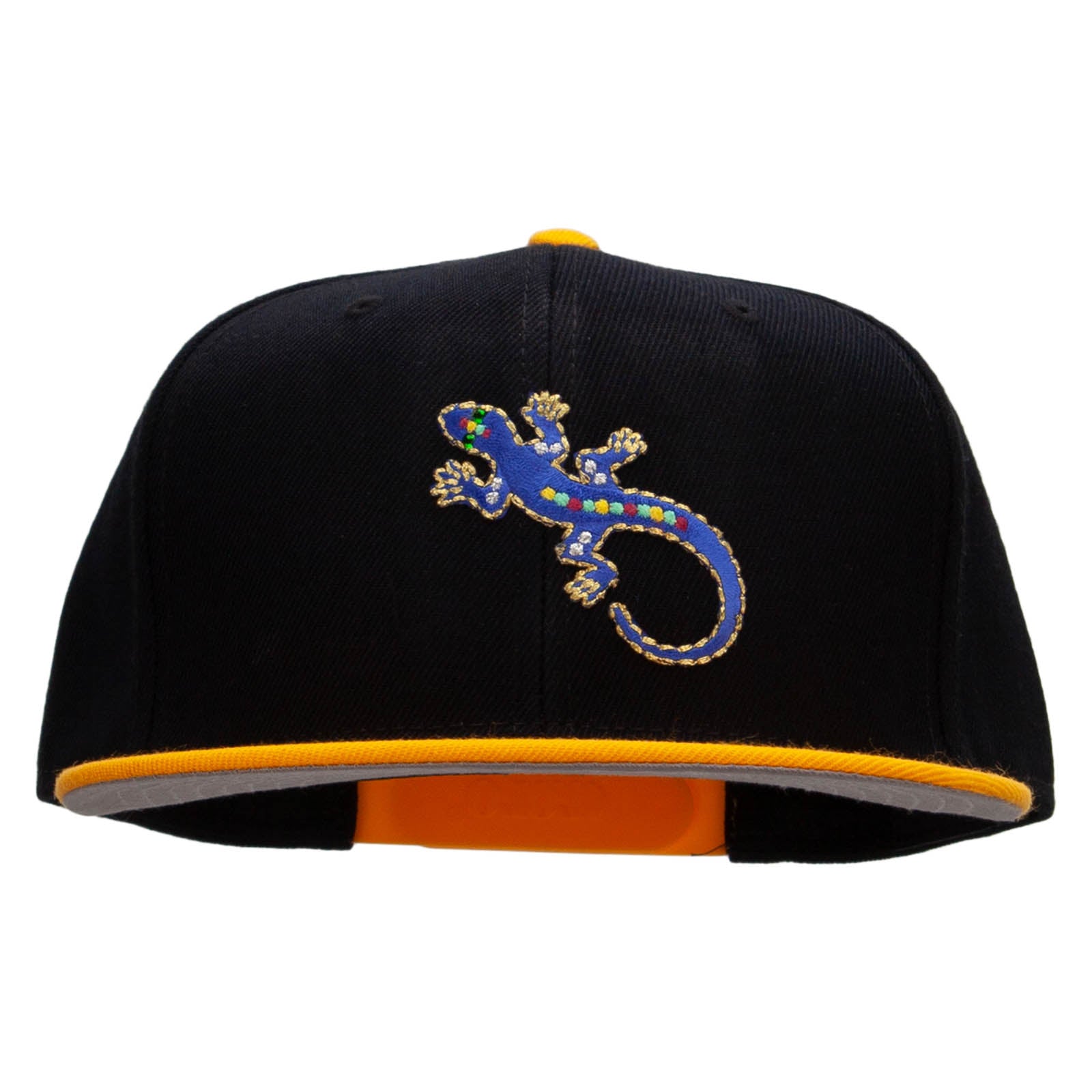 Jewel Lizard Reptile Patched Wool Blend Pro Style 2 Tone Snapback - Gold Black OSFM