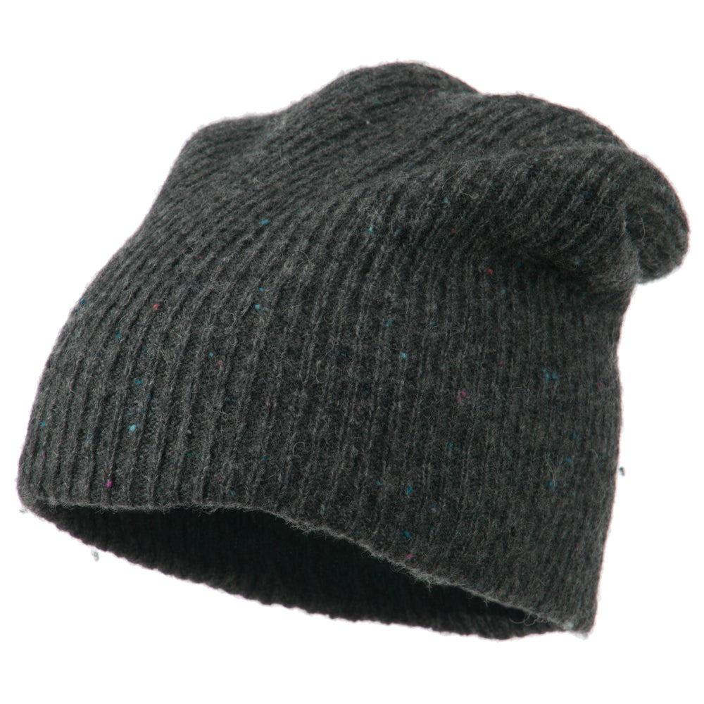 Wool Color Speckled Long Beanie - Charcoal OSFM