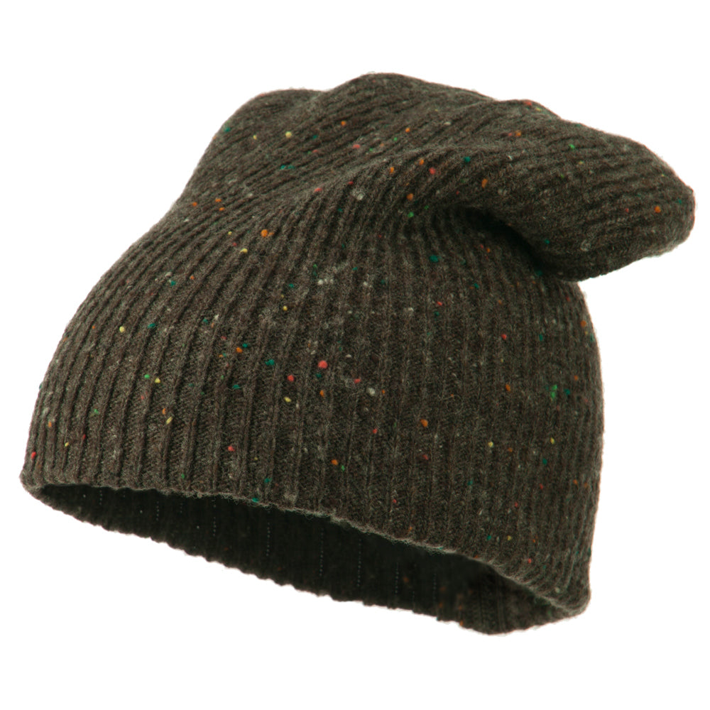 Wool Color Speckled Long Beanie - Brown OSFM