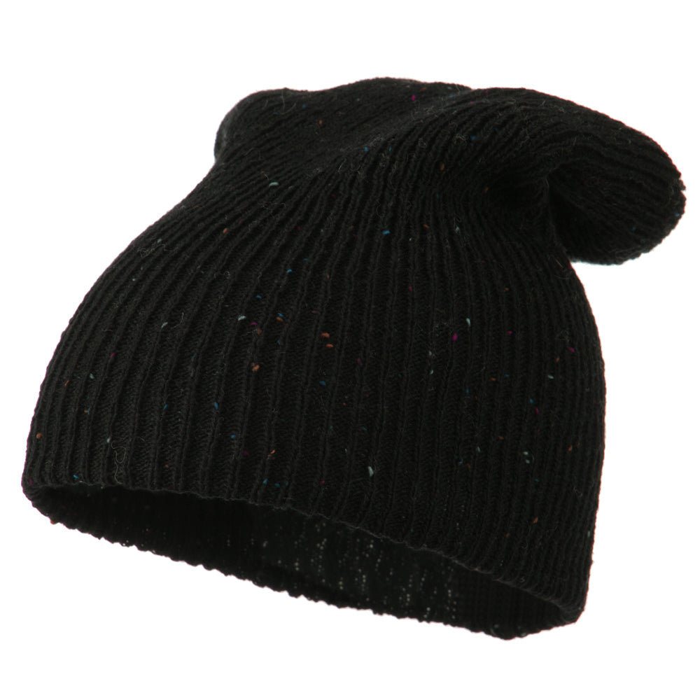 Wool Color Speckled Long Beanie - Black OSFM