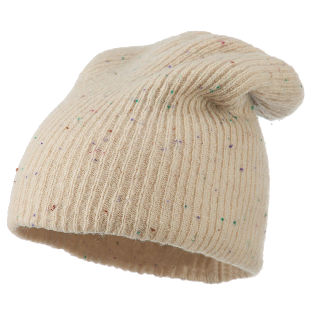 Wool Color Speckled Long Beanie - Ivory OSFM