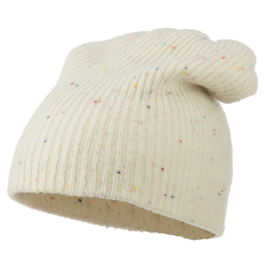 Wool Color Speckled Long Beanie - Beige OSFM