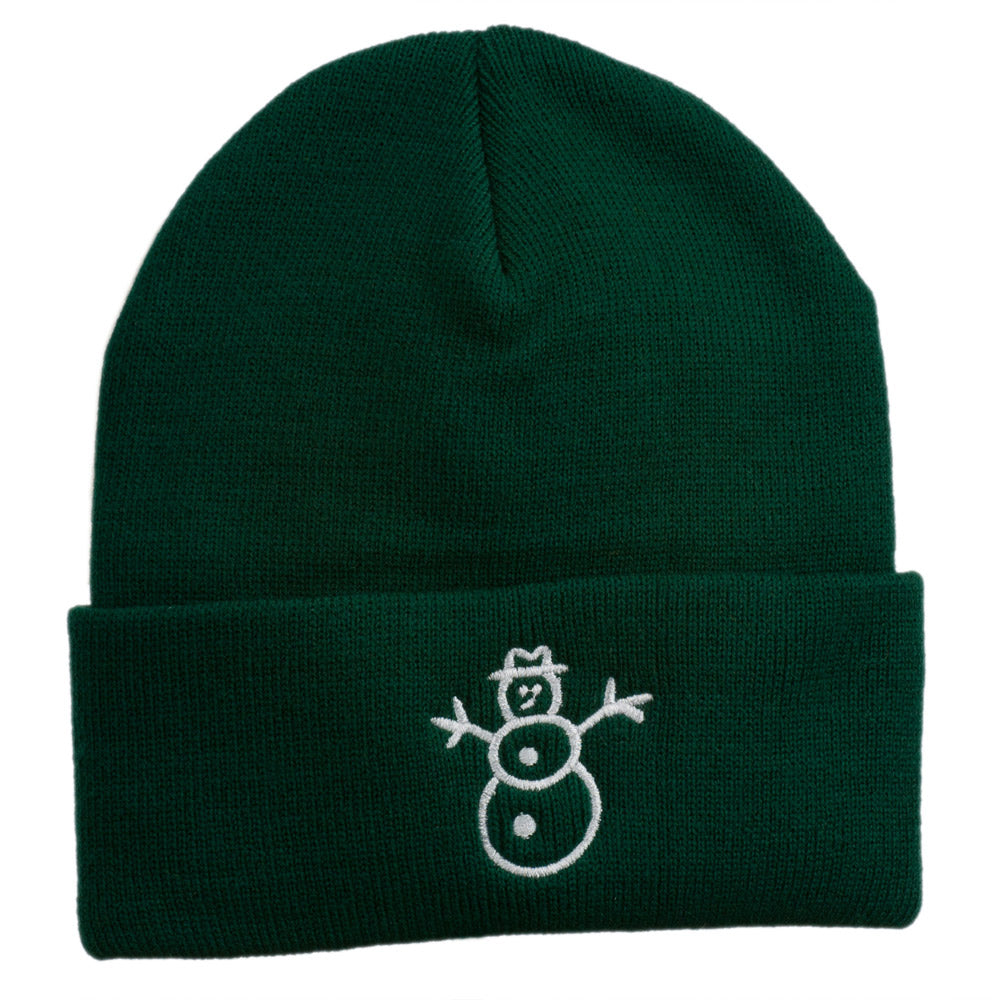 Christmas Snowman Embroidered Cuff Beanie - Green OSFM
