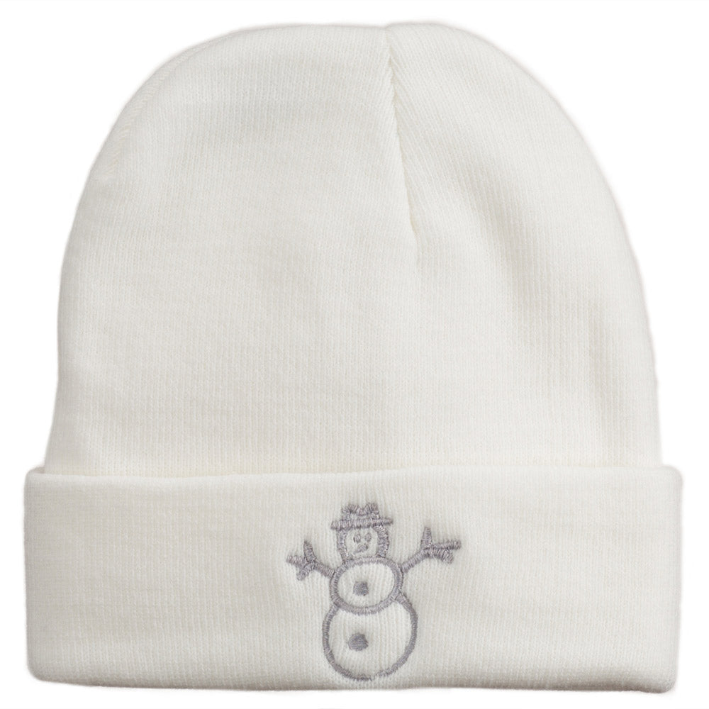 Christmas Snowman Embroidered Cuff Beanie - White OSFM