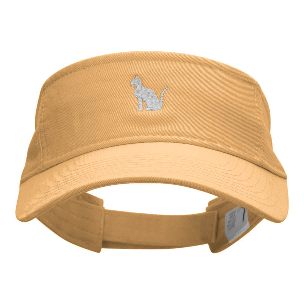 Sitting Cat Embroidered Cotton Twill Visor - Mango OSFM