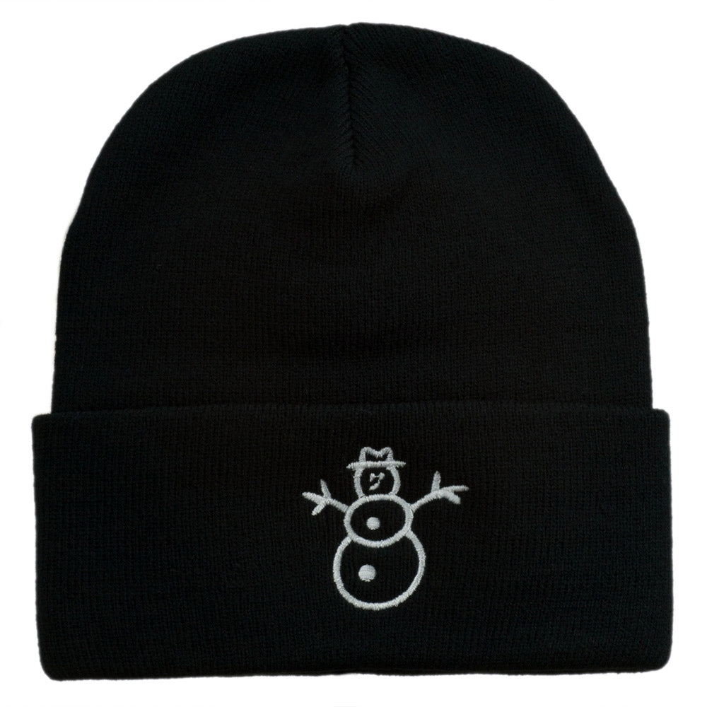 Christmas Snowman Embroidered Cuff Beanie - Black OSFM