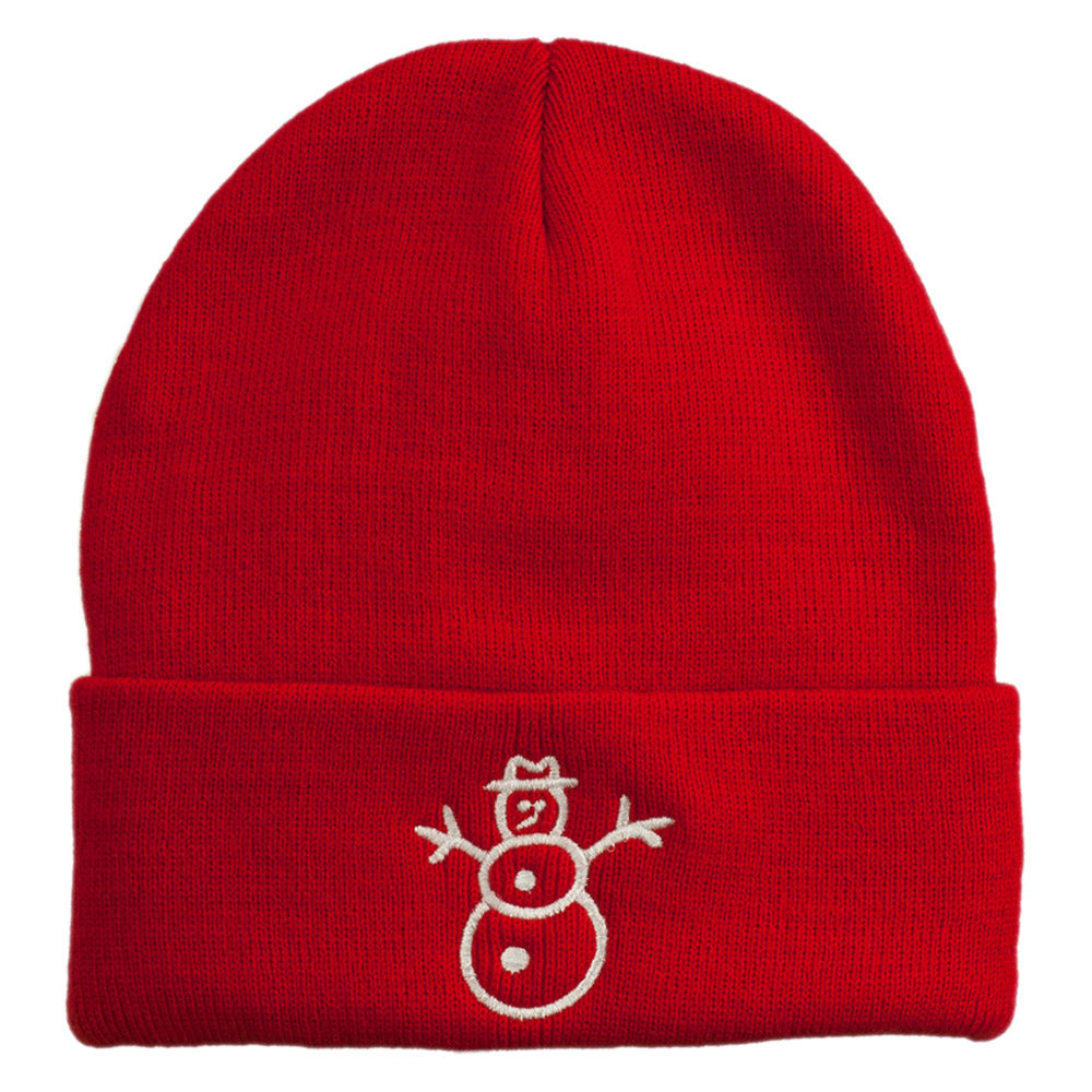Christmas Snowman Embroidered Cuff Beanie - Red OSFM