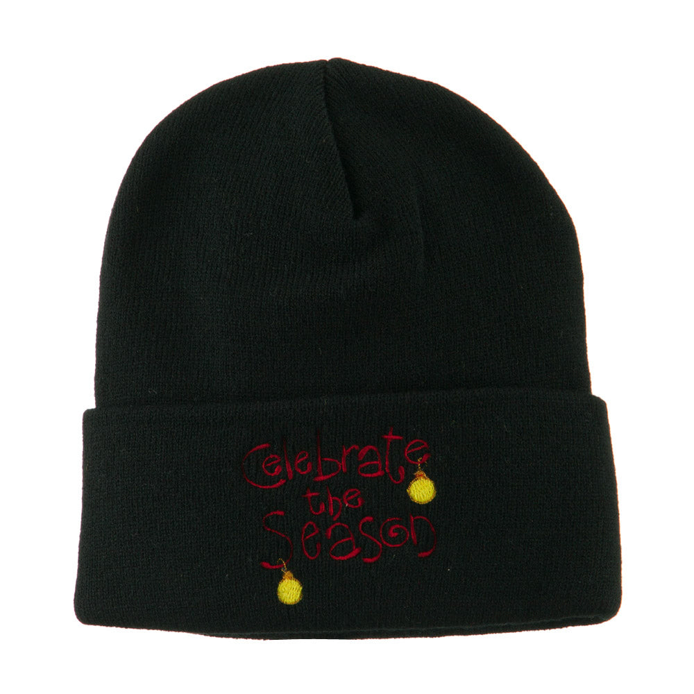 Celebrate the Season with Ornaments Embroidered Beanie - Black OSFM