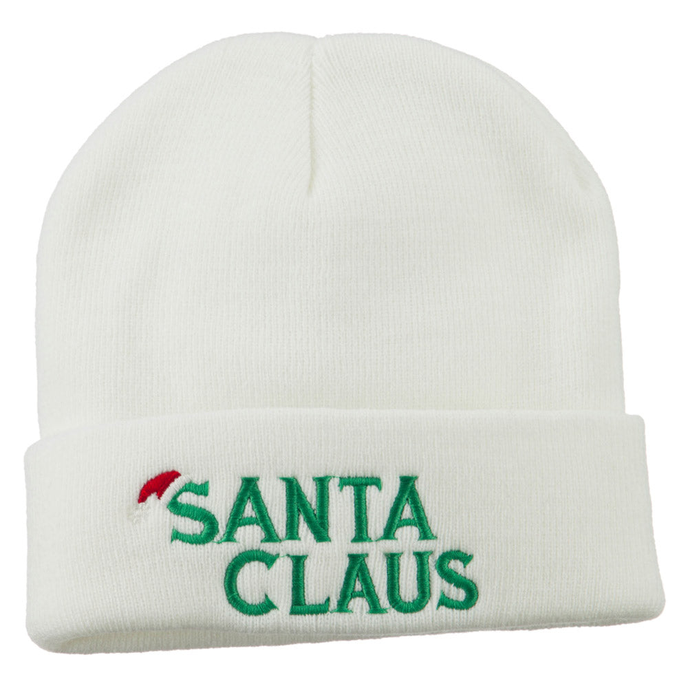 Christmas Santa Claus Embroidered Long Beanie - White OSFM