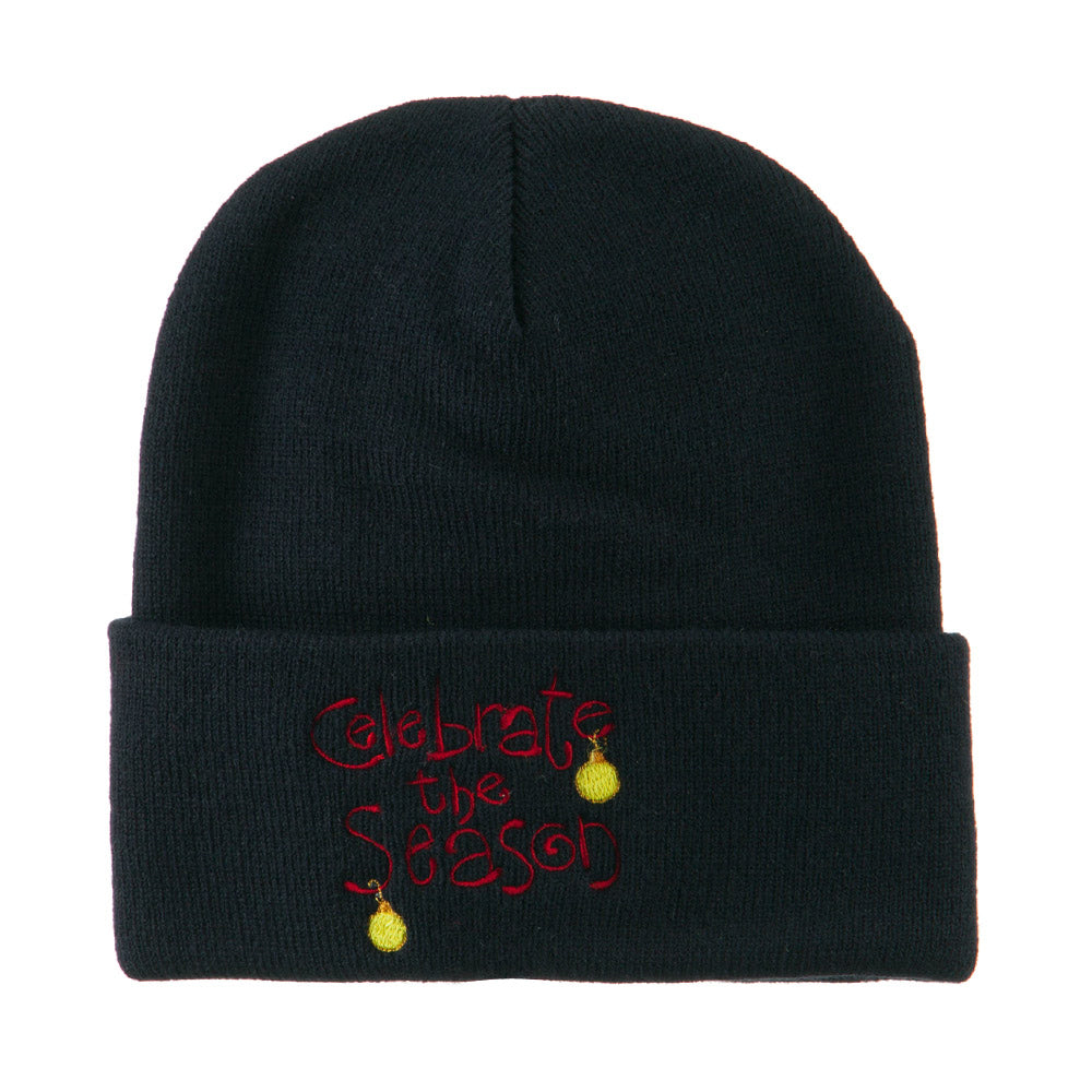 Celebrate the Season with Ornaments Embroidered Beanie - Navy OSFM