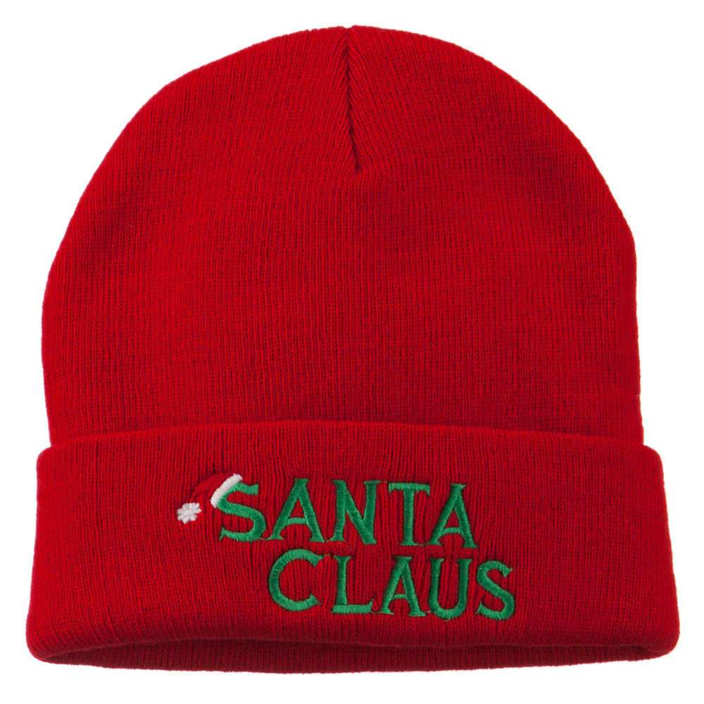 Christmas Santa Claus Embroidered Long Beanie - Red OSFM