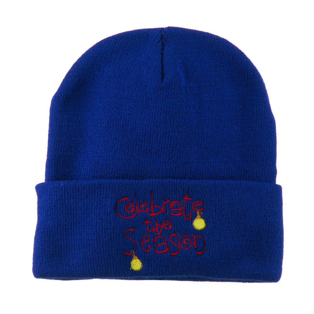 Celebrate the Season with Ornaments Embroidered Beanie - Royal OSFM