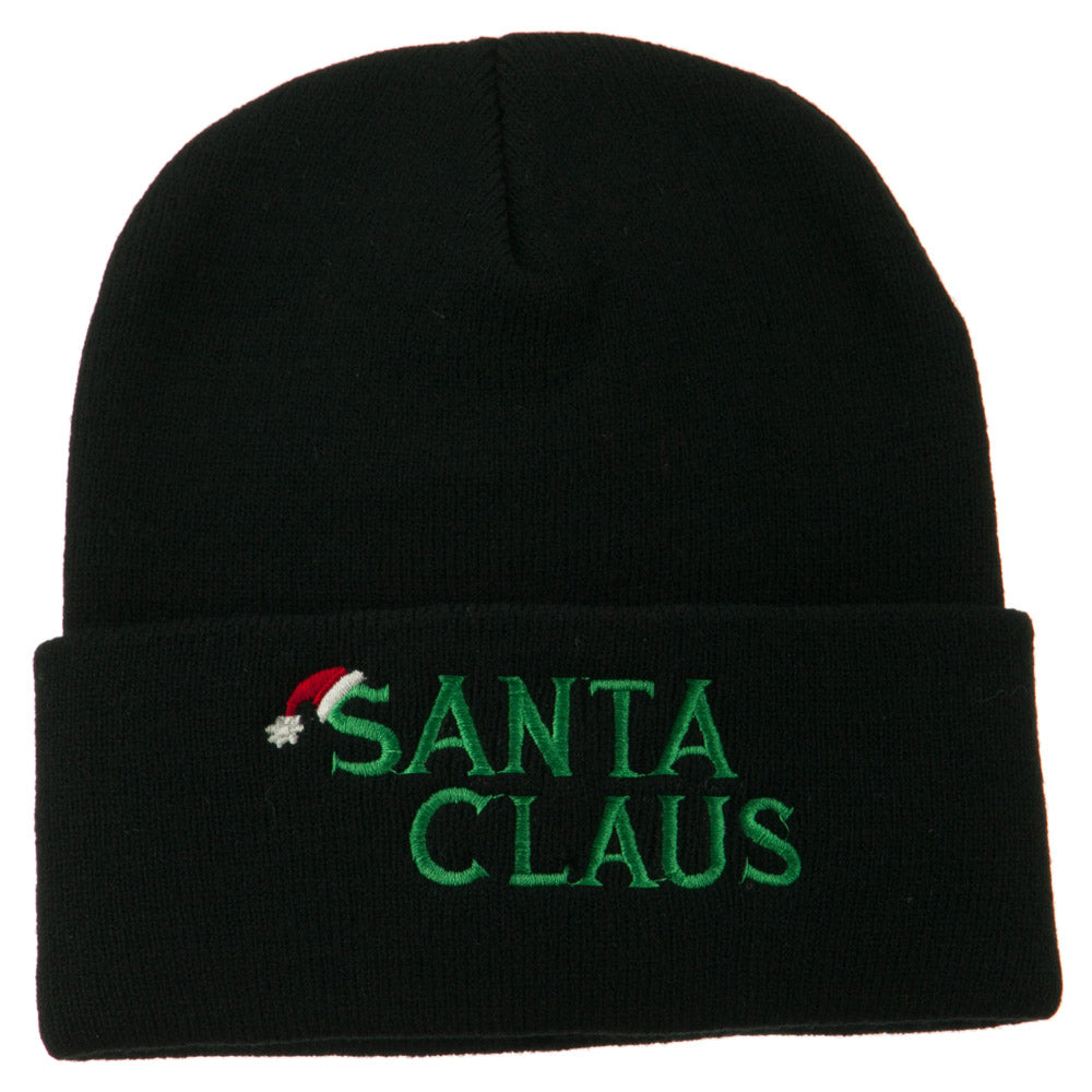 Christmas Santa Claus Embroidered Long Beanie - Black OSFM