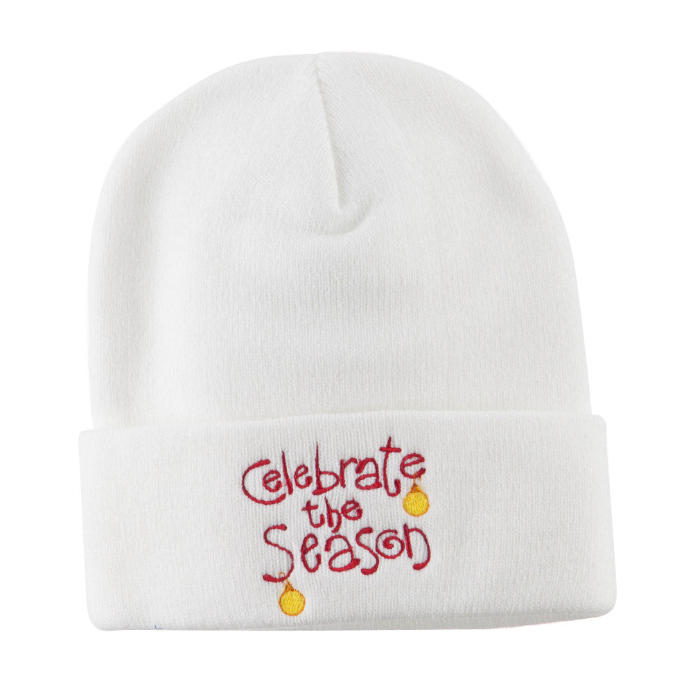 Celebrate the Season with Ornaments Embroidered Beanie - White OSFM