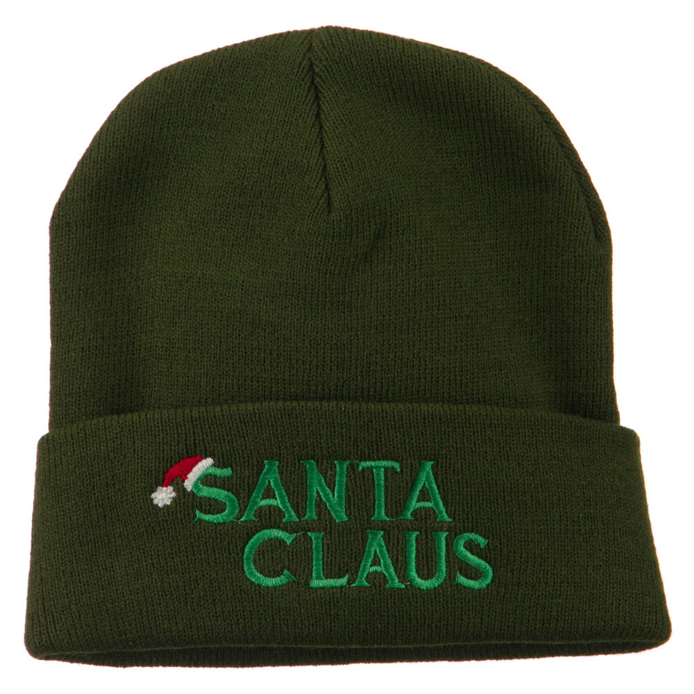 Christmas Santa Claus Embroidered Long Beanie - Olive OSFM