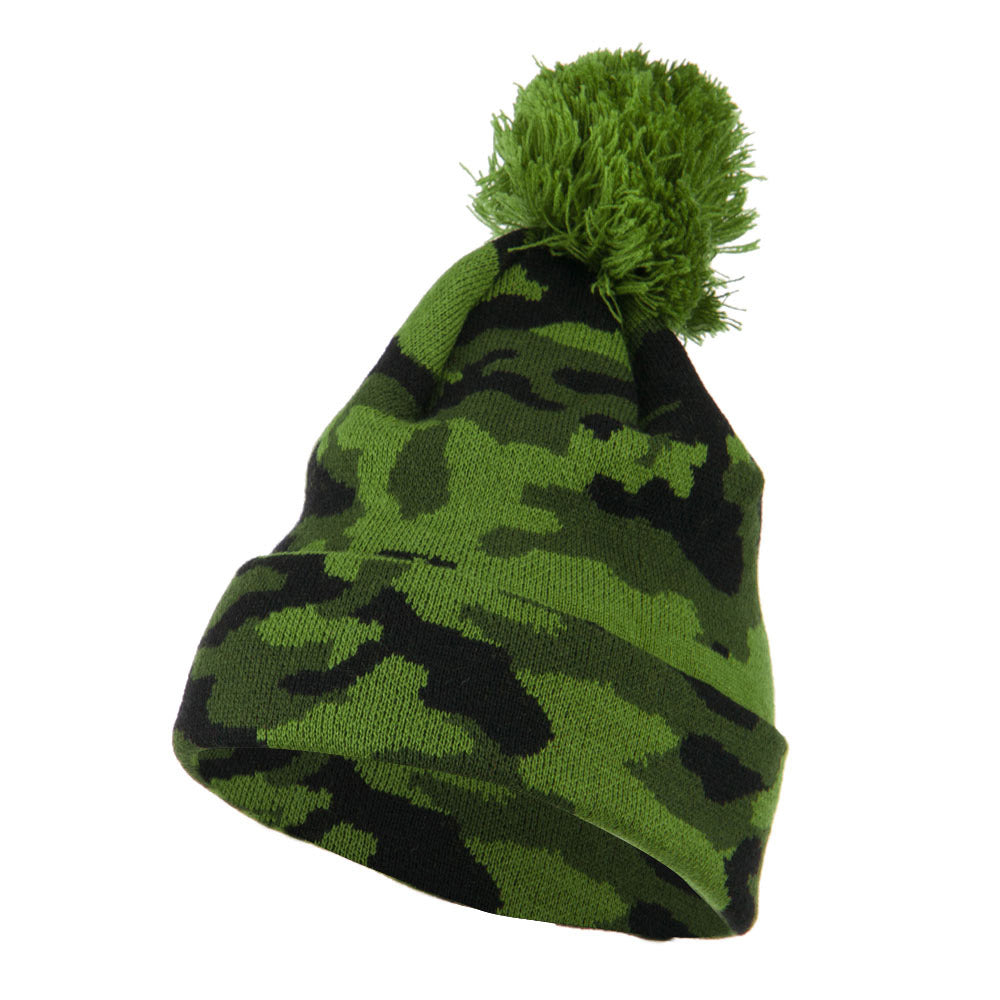 Camouflage All Over Pom Cuff Beanie - Green OSFM