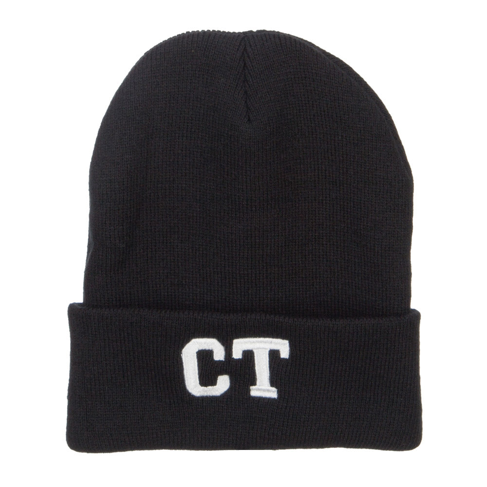 CT Connecticut Embroidered Long Beanie - Black OSFM