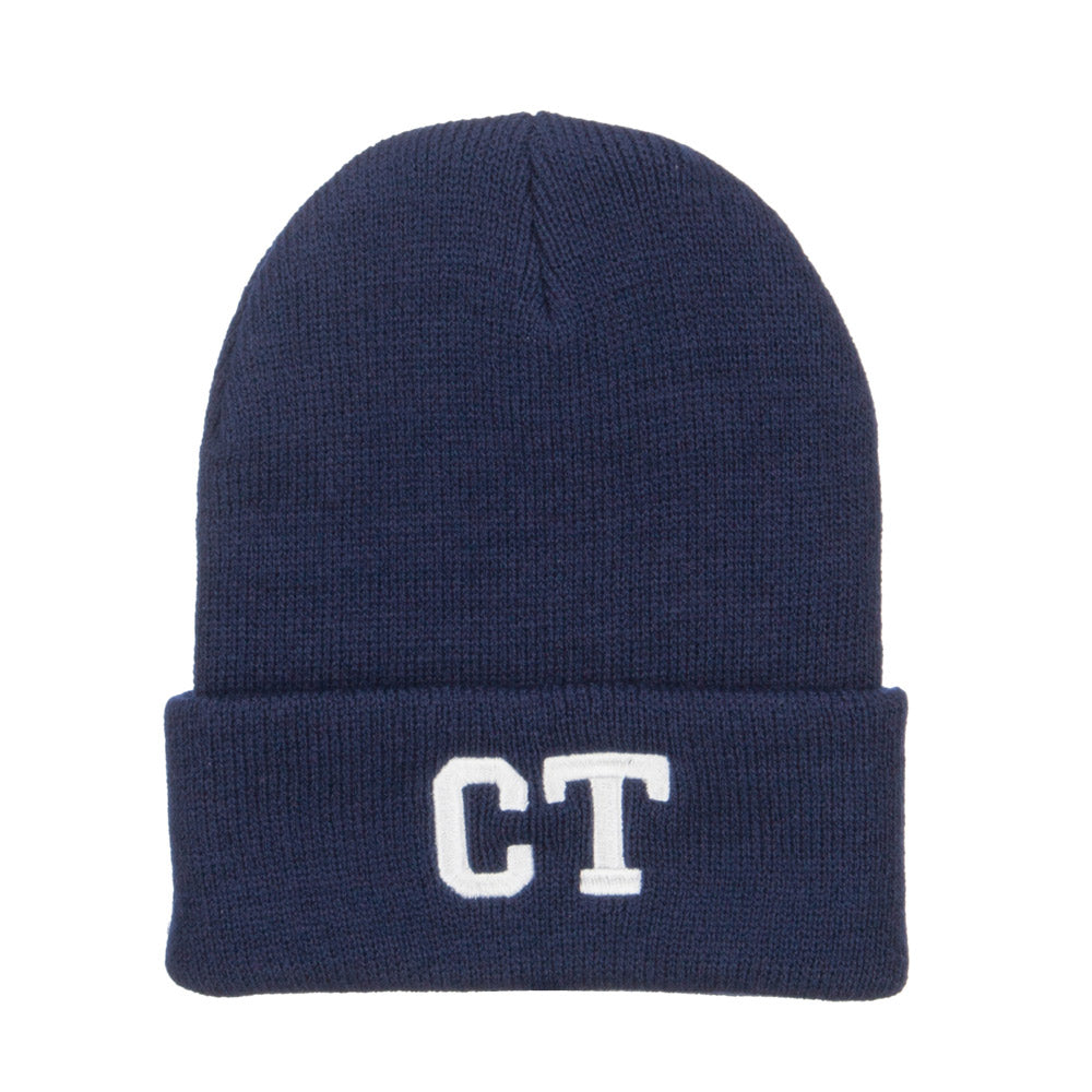 CT Connecticut Embroidered Long Beanie - Navy OSFM