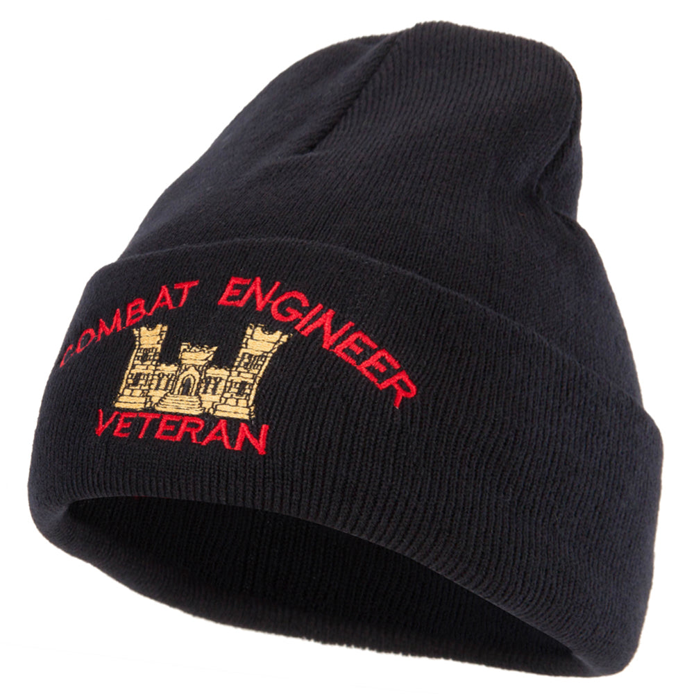 Combat Engineer Veteran Logo Embroidered 12 Inch Long Knitted Beanie - Black OSFM