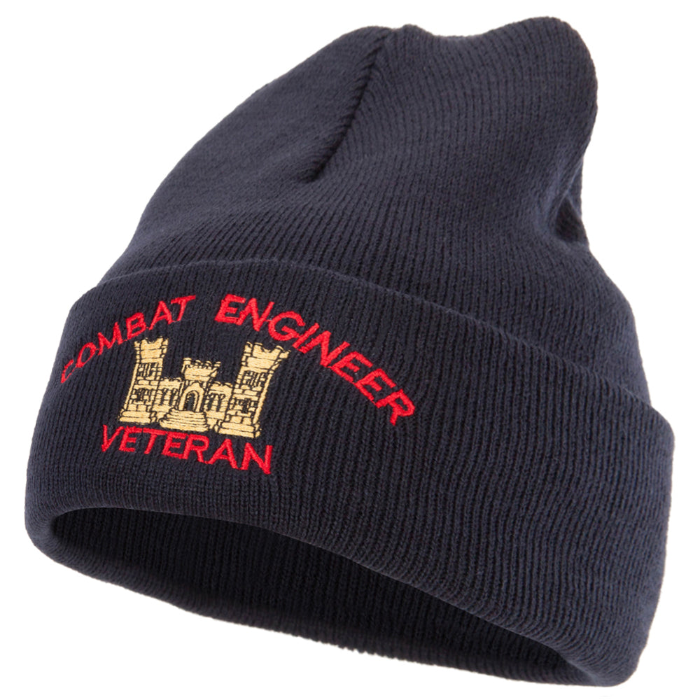 Combat Engineer Veteran Logo Embroidered 12 Inch Long Knitted Beanie - Navy OSFM