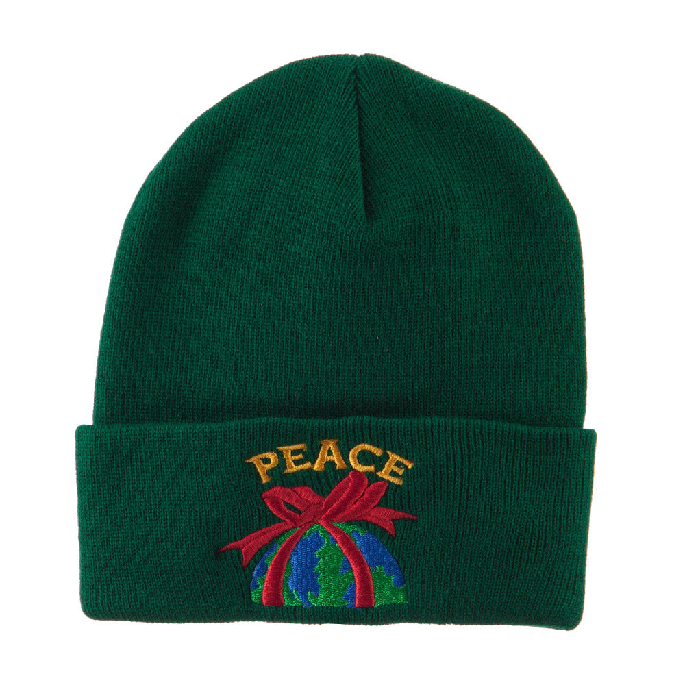 Christmas World Peace Embroidered Beanie - Green OSFM
