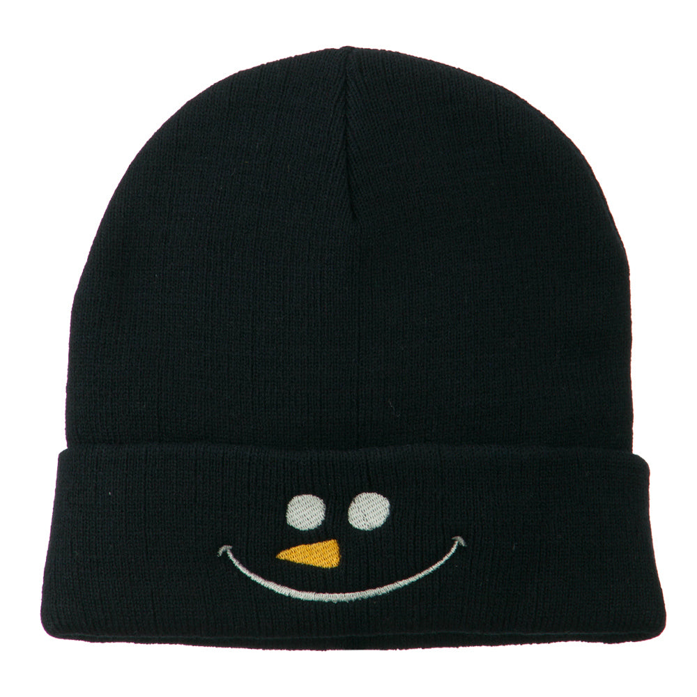 Christmas Snowman Smile Embroidered Beanie - Navy OSFM