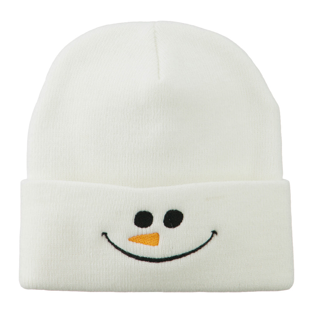 Christmas Snowman Smile Embroidered Beanie - White OSFM