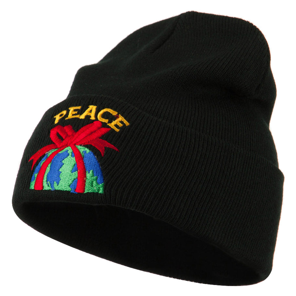 Christmas World Peace Embroidered Beanie - Black OSFM