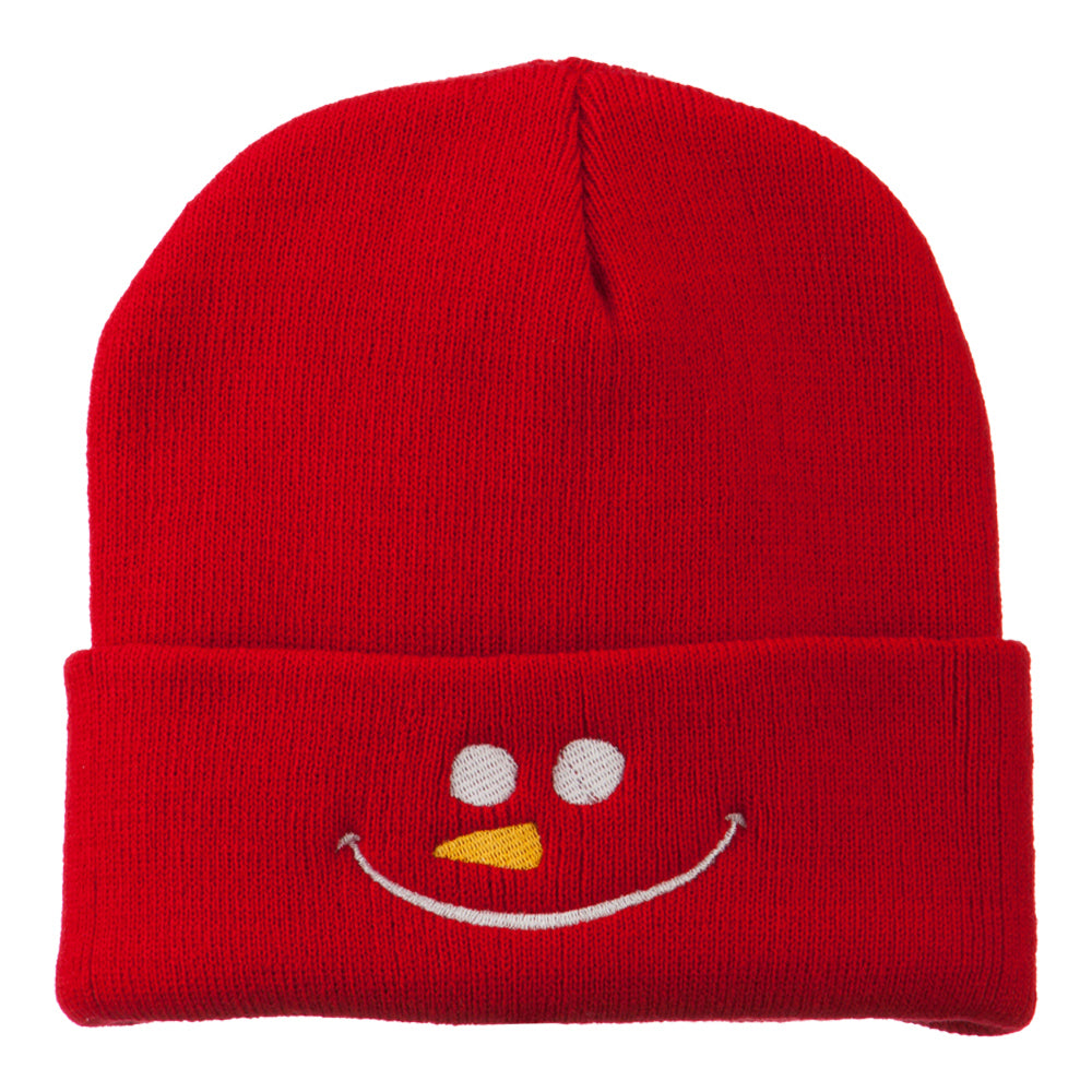 Christmas Snowman Smile Embroidered Beanie - Red OSFM