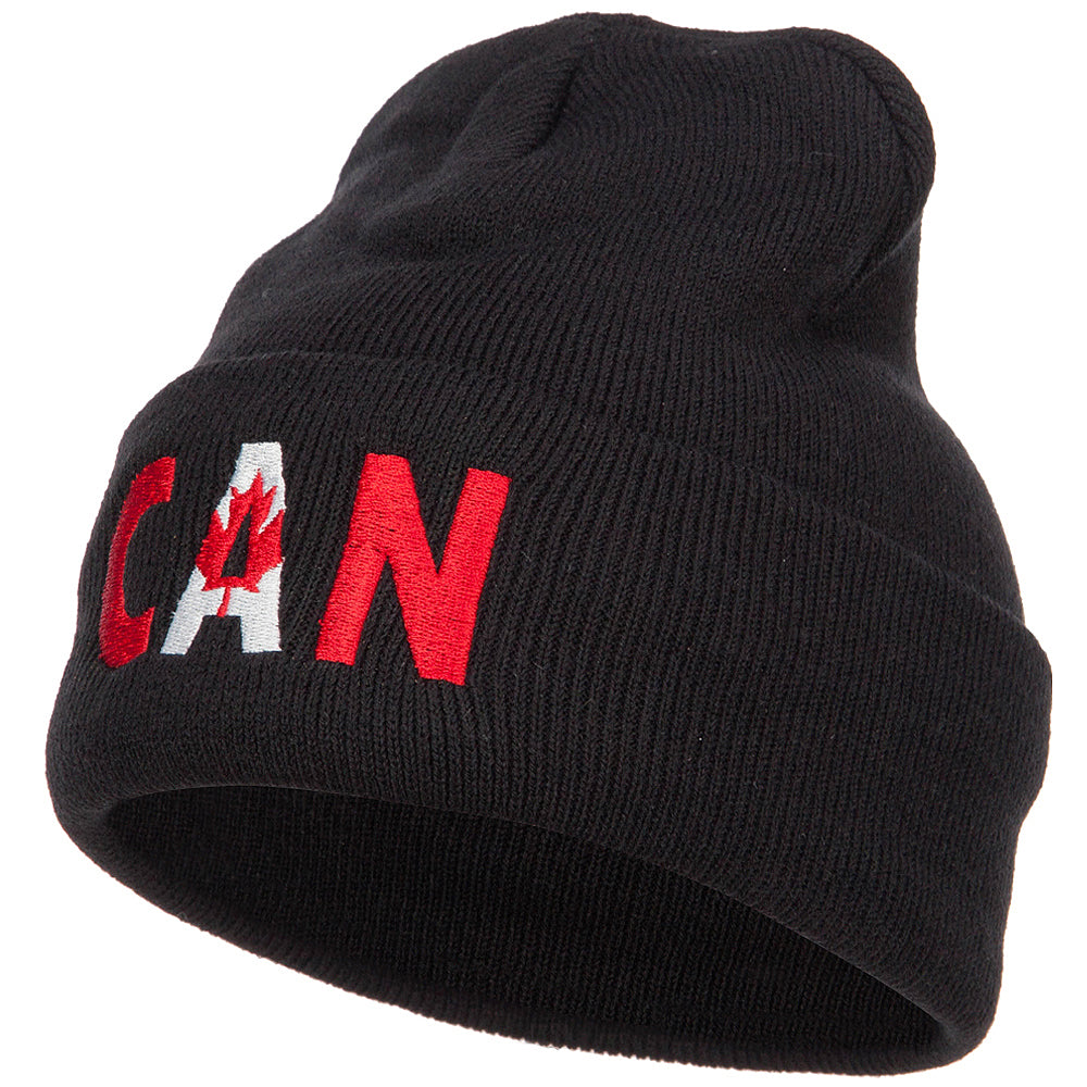 Canada CAN Flag Embroidered Long Beanie - Black OSFM