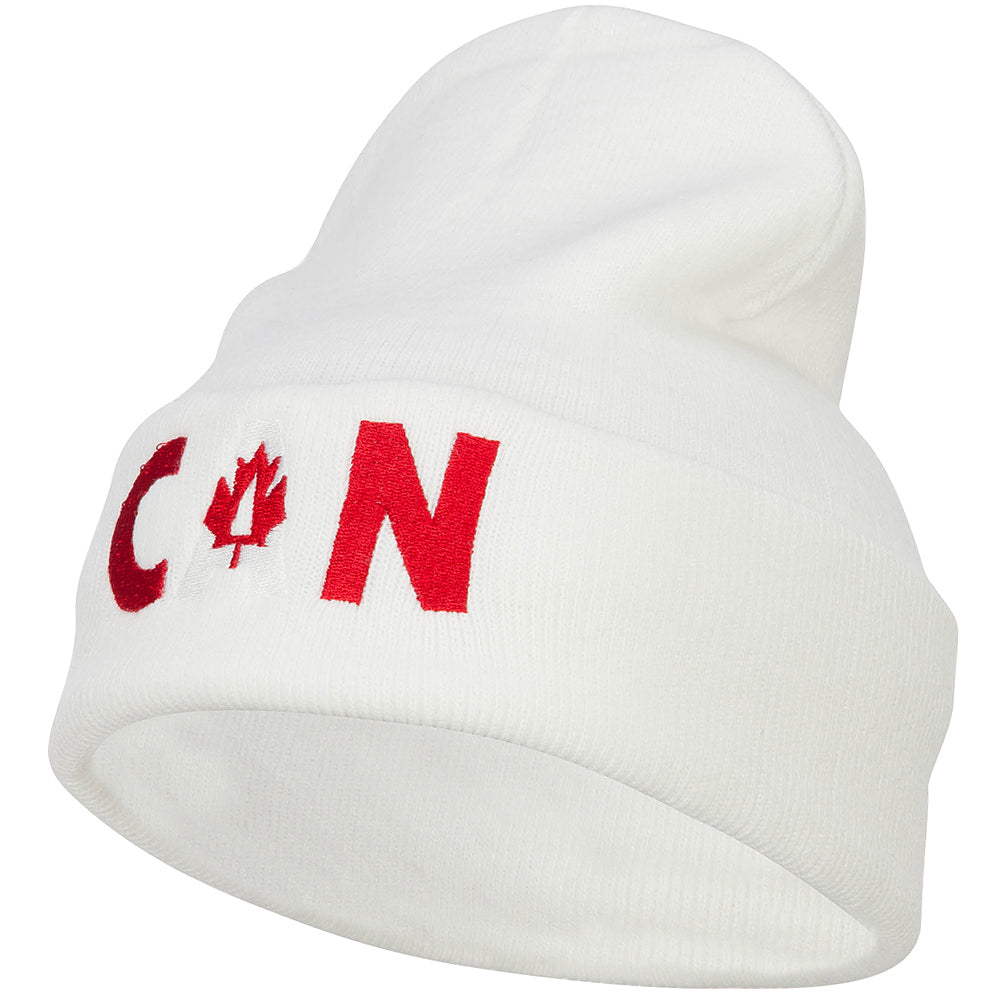 Canada CAN Flag Embroidered Long Beanie - White OSFM