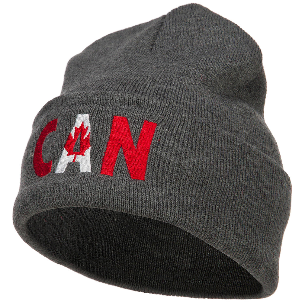 Canada CAN Flag Embroidered Long Beanie - Dk Grey OSFM