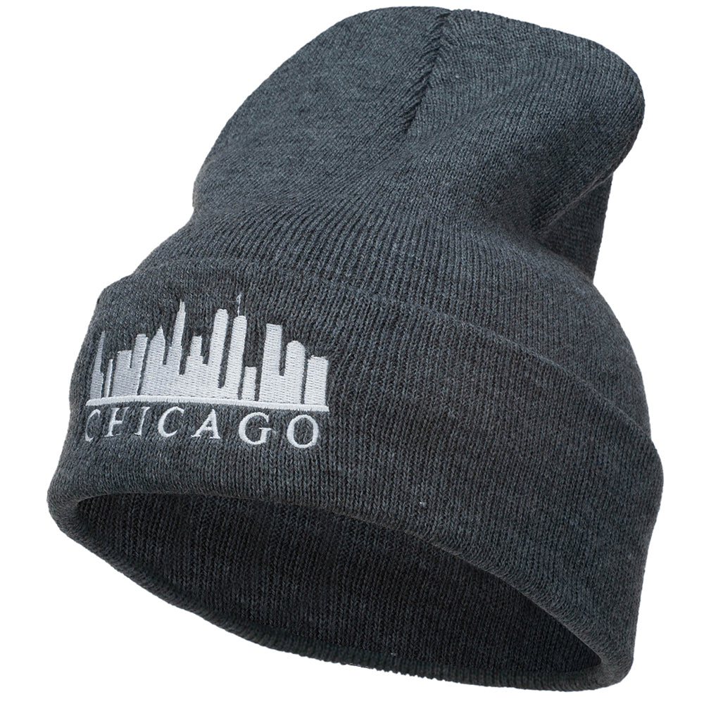 Chicago Skyline Embroidered Long Beanie - Dk Grey OSFM