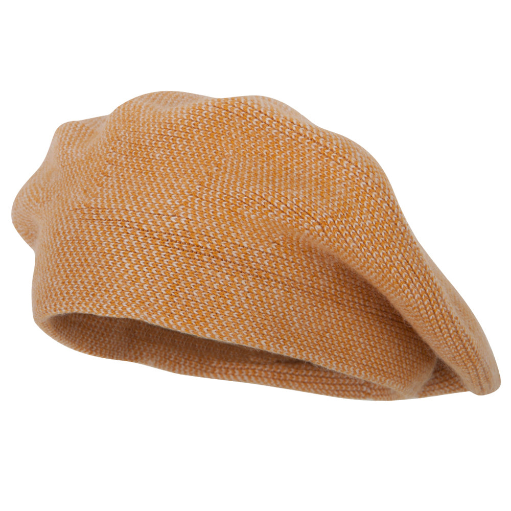 Ladies Acrylic Angora Wide Brim Edge Beret Hat - Mustard OSFM