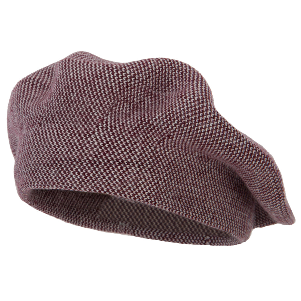 Ladies Acrylic Angora Wide Brim Edge Beret Hat - Burgundy OSFM