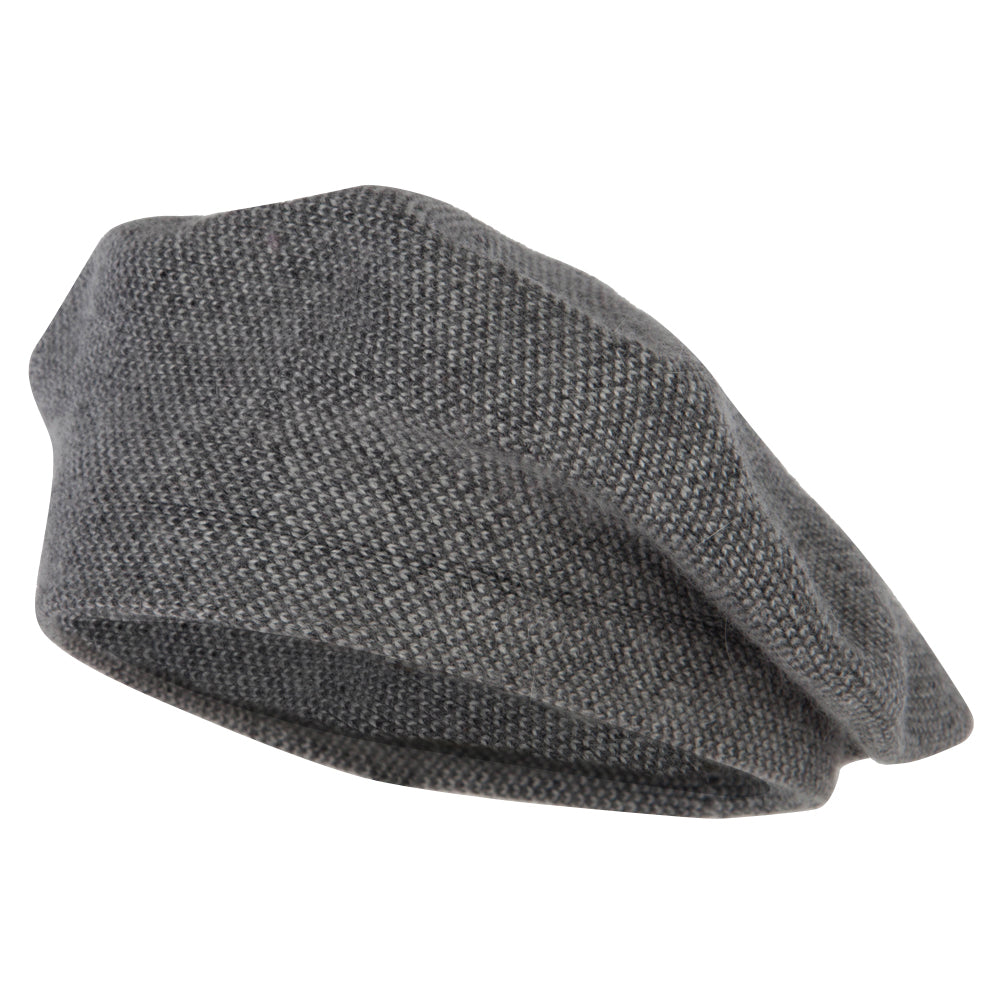 Ladies Acrylic Angora Wide Brim Edge Beret Hat - Grey OSFM