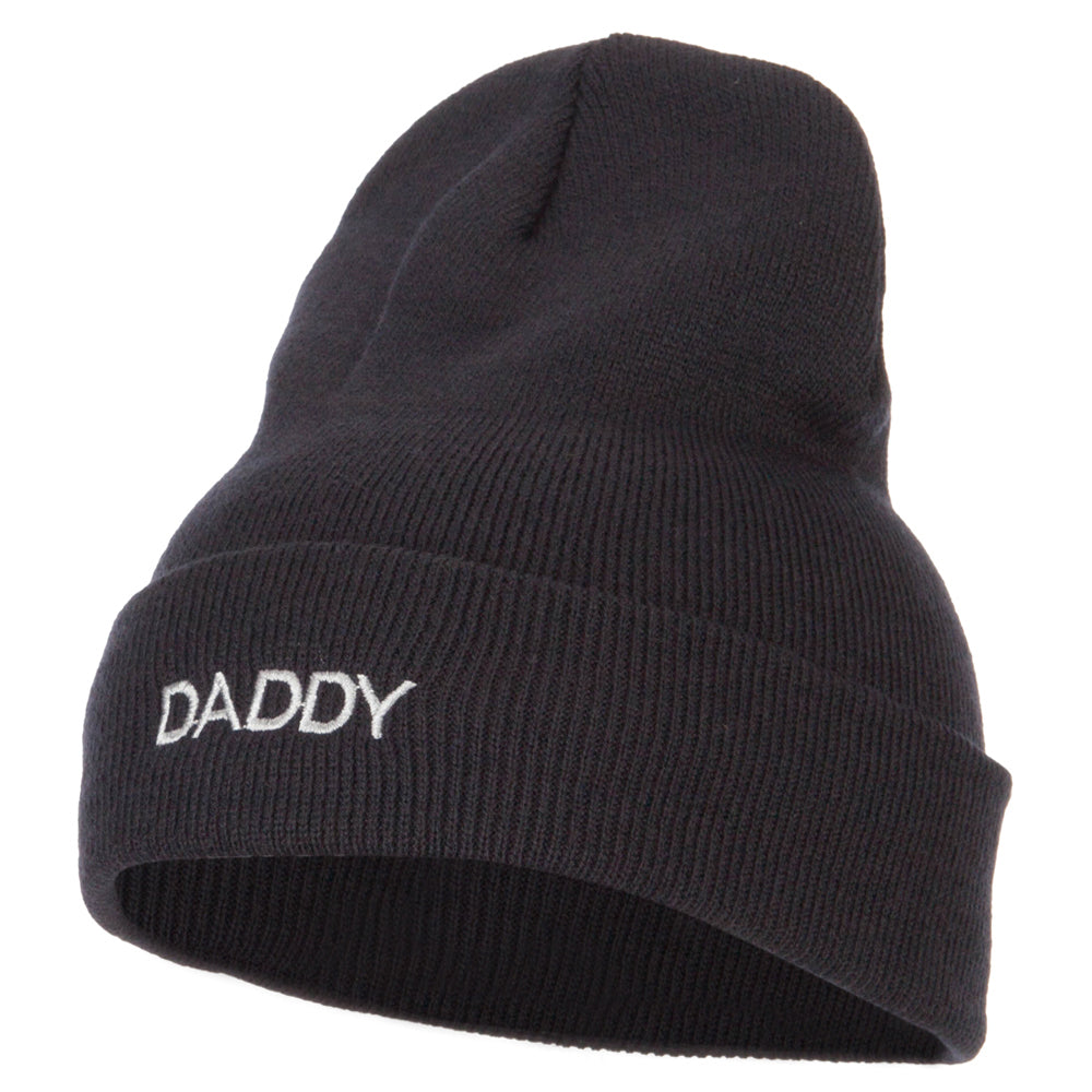 Word of Daddy Embroidered Long Beanie - Navy OSFM