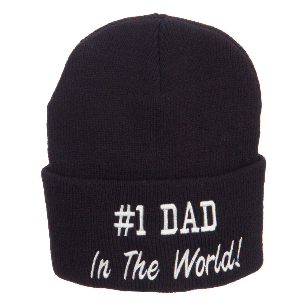 Number 1 Dad In The World Embroidered Long Beanie - Black OSFM