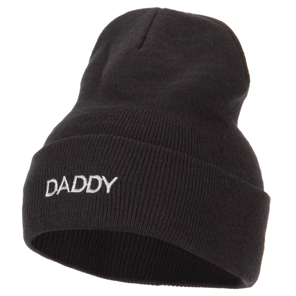 Word of Daddy Embroidered Long Beanie - Black OSFM