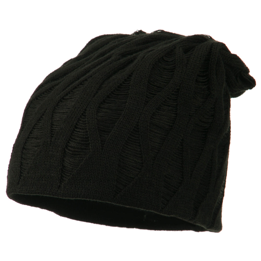 Big Size Deep Crown Distressed Reversible  Beanie - Black XL-3XL