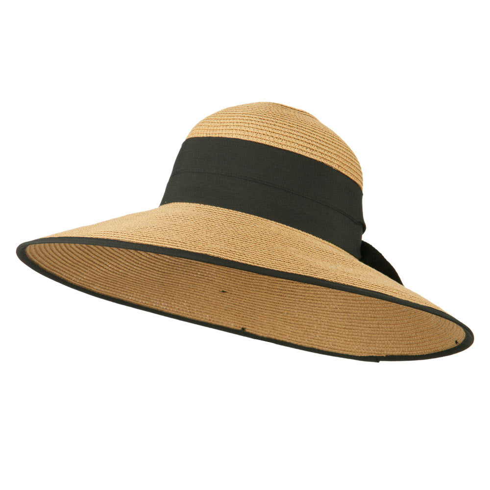 Women&#039;s Double Ribbon Paper Braid Hat - Tan OSFM