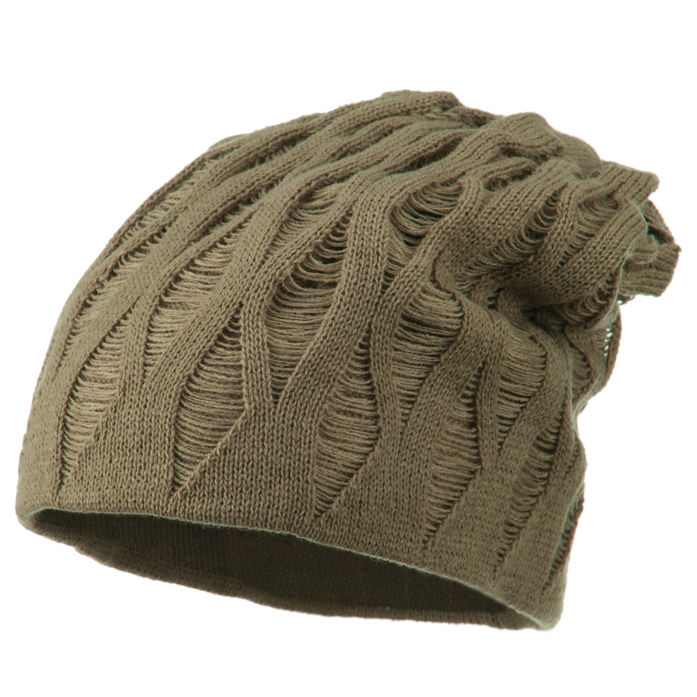 Big Size Deep Crown Distressed Reversible  Beanie - Taupe XL-3XL