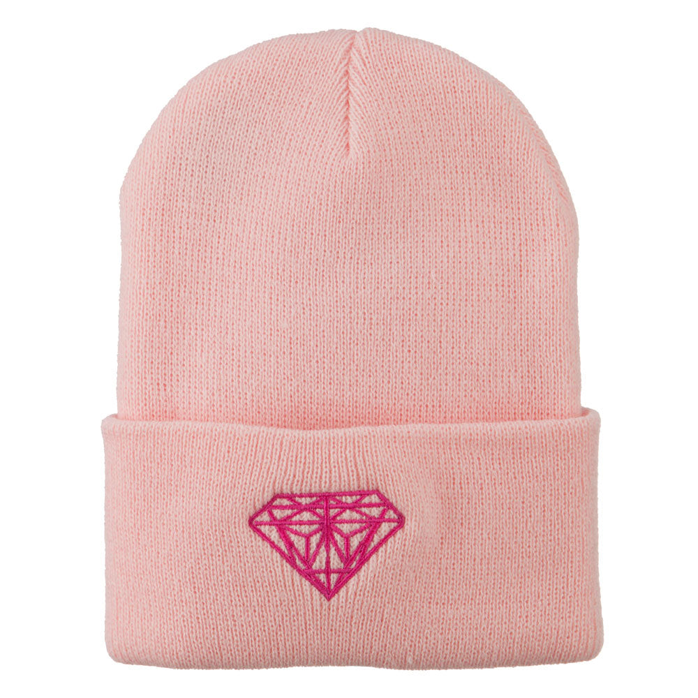 Diamond Embroidered Long Beanie - Pink OSFM