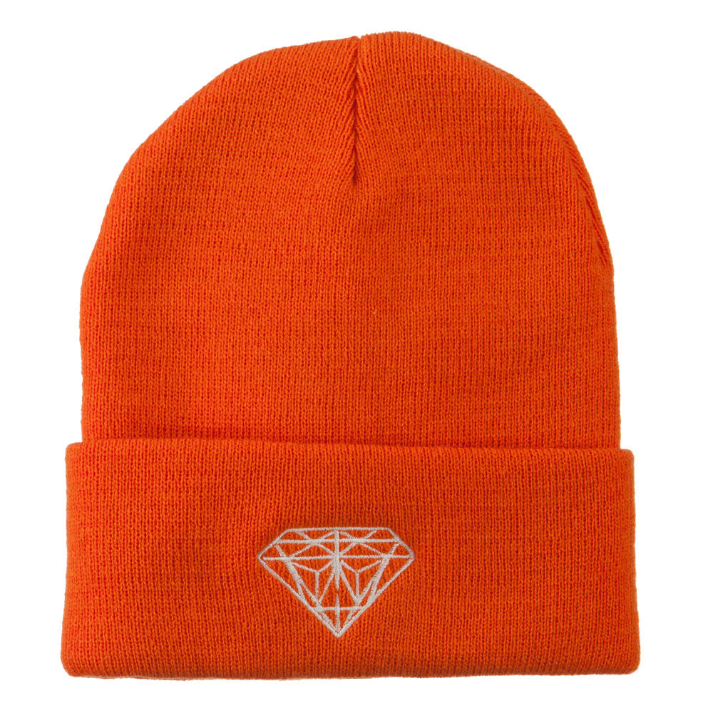 Diamond Embroidered Long Beanie - Orange OSFM
