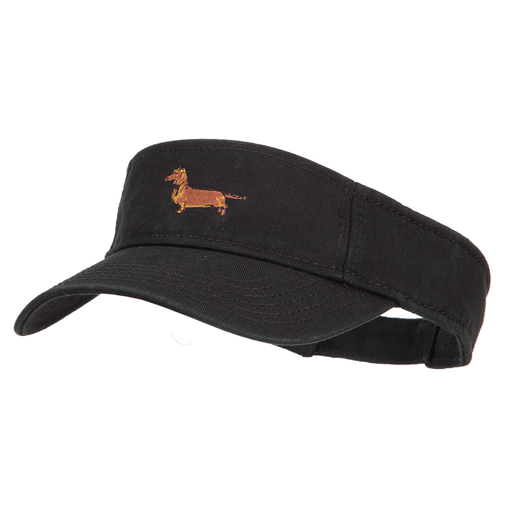 Dachshund Embroidered Pro Style Cotton Washed Visor - Black OSFM