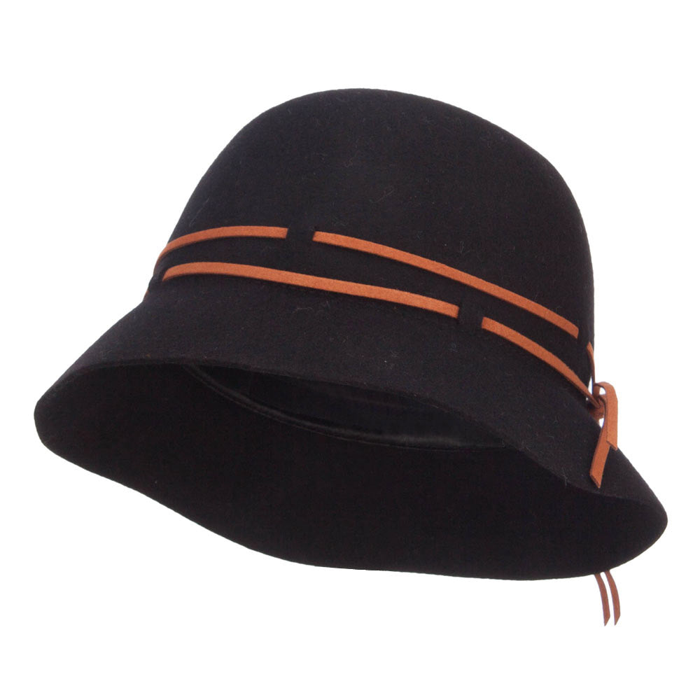 Women&#039;s Double Tie Wool Cloche Hat - Black OSFM