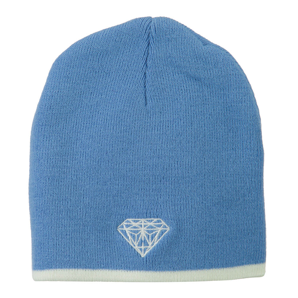 Diamond Embroidered Short Beanie - Sky White OSFM