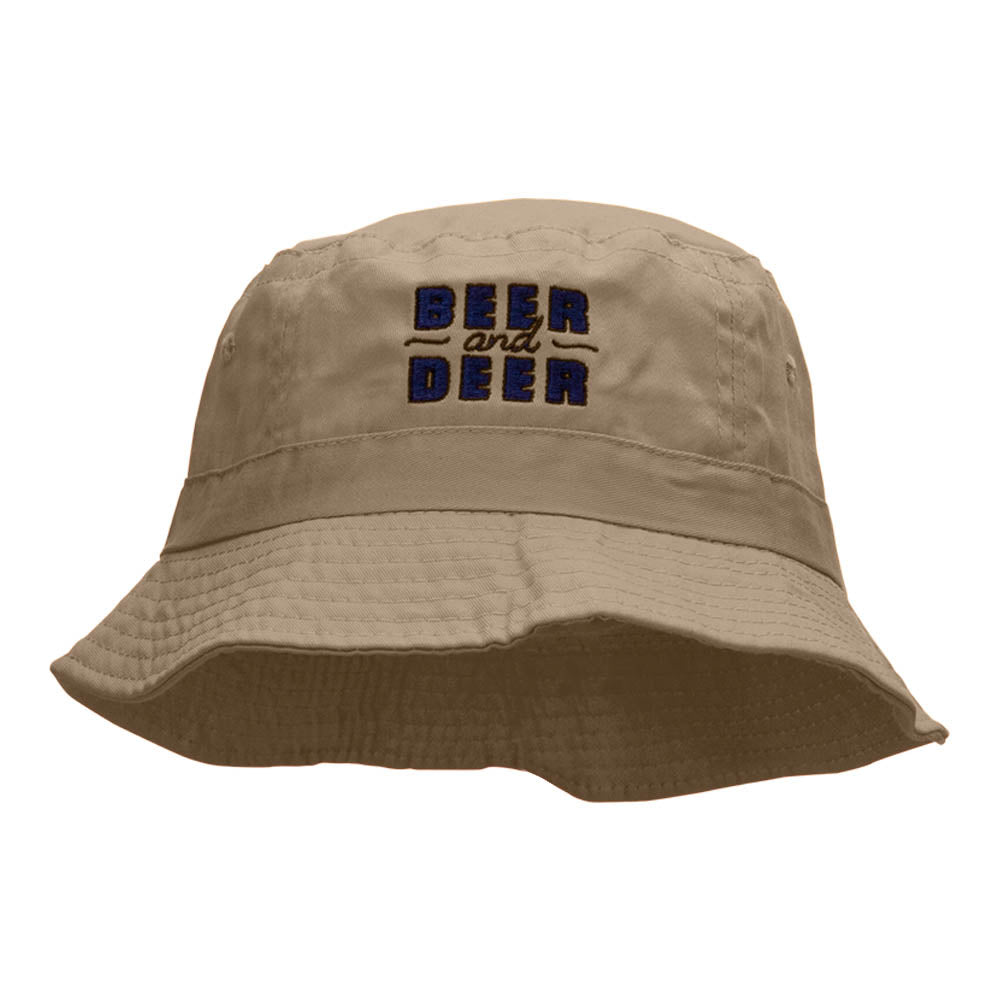 Beer and Deer Embroidered Bucket Hat - Khaki OSFM