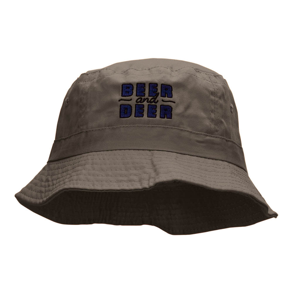 Beer and Deer Embroidered Bucket Hat - Charcoal OSFM